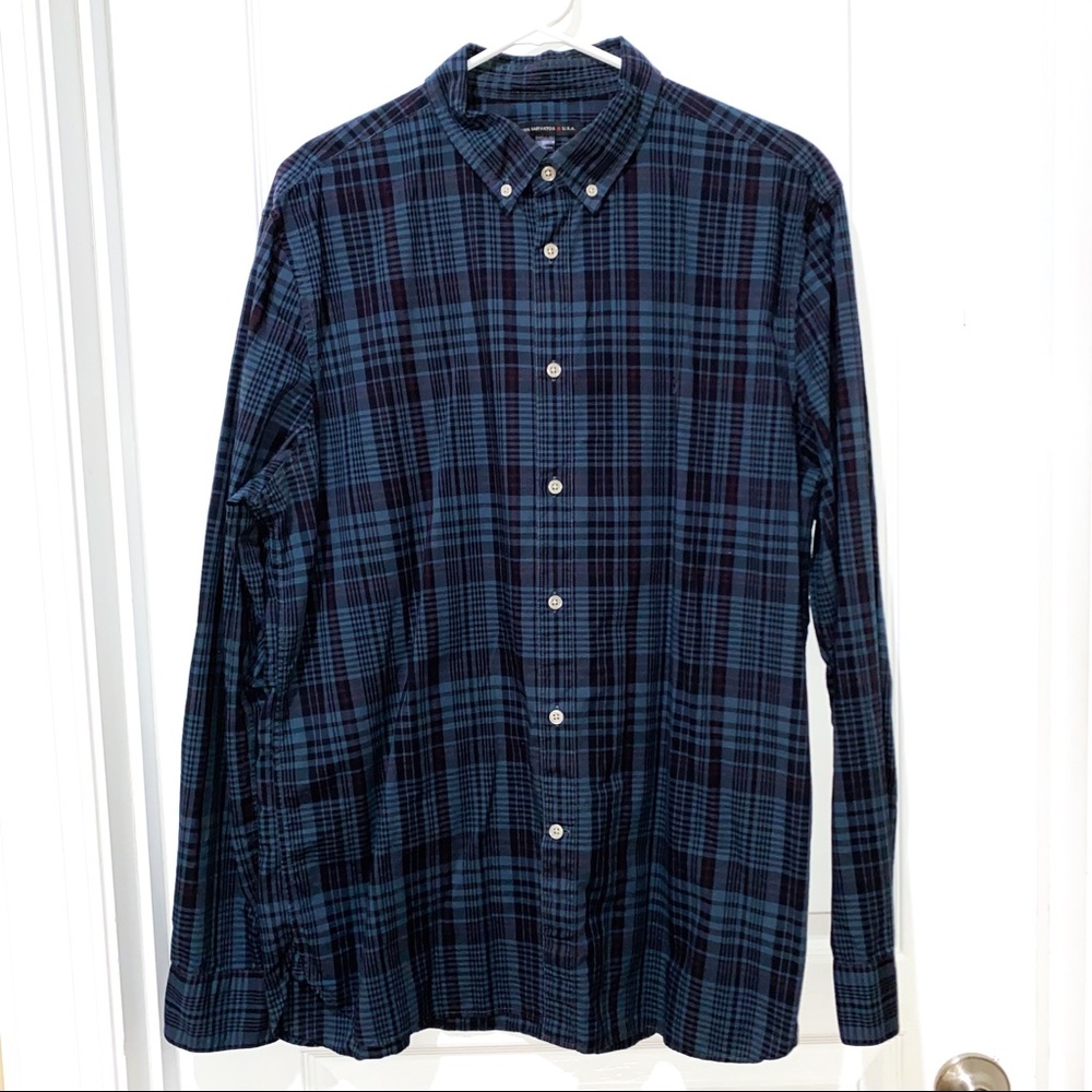 John Varvatos Star Blue plaid shirt XL button down long sleeve